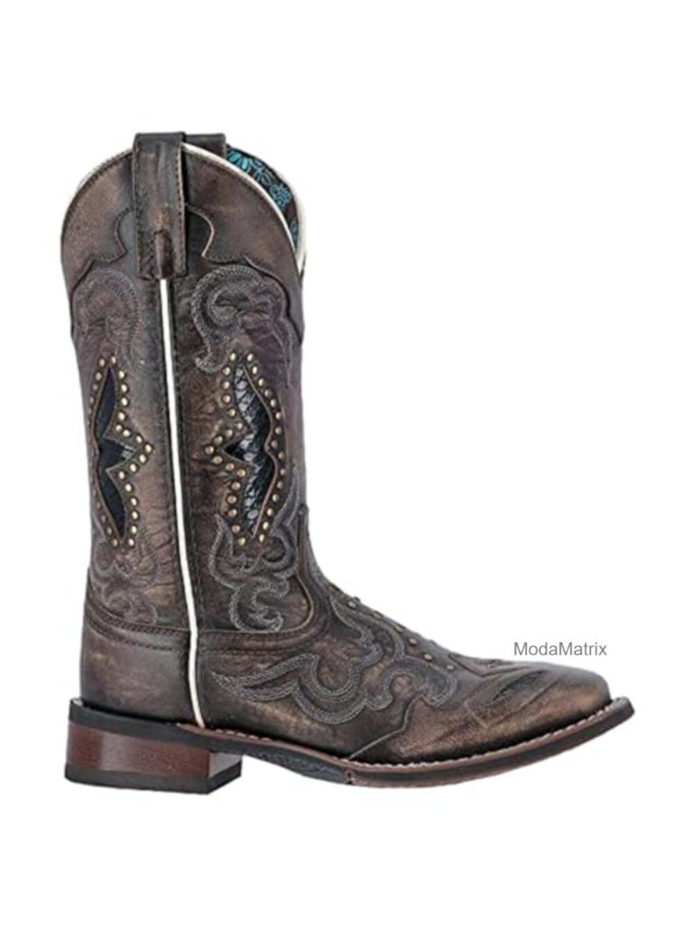 Maddie Embroidered Round Toe Pull On Mid Calf Boots Low Heel